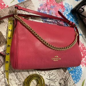 Coach Carrie crossbody pebbled leather bag pink